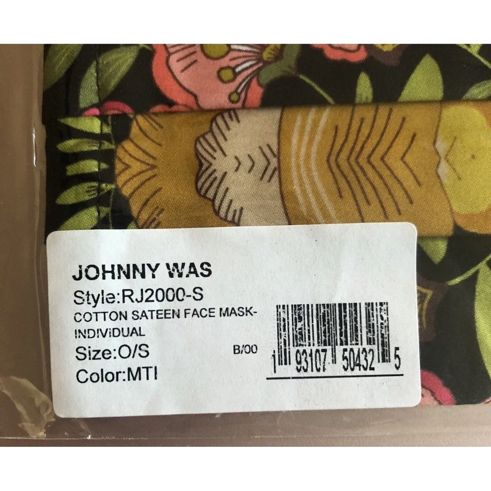 JOHNNY WAS Gorgeous Designer Face Mask Covering Black Multi Floral Stripes NEW